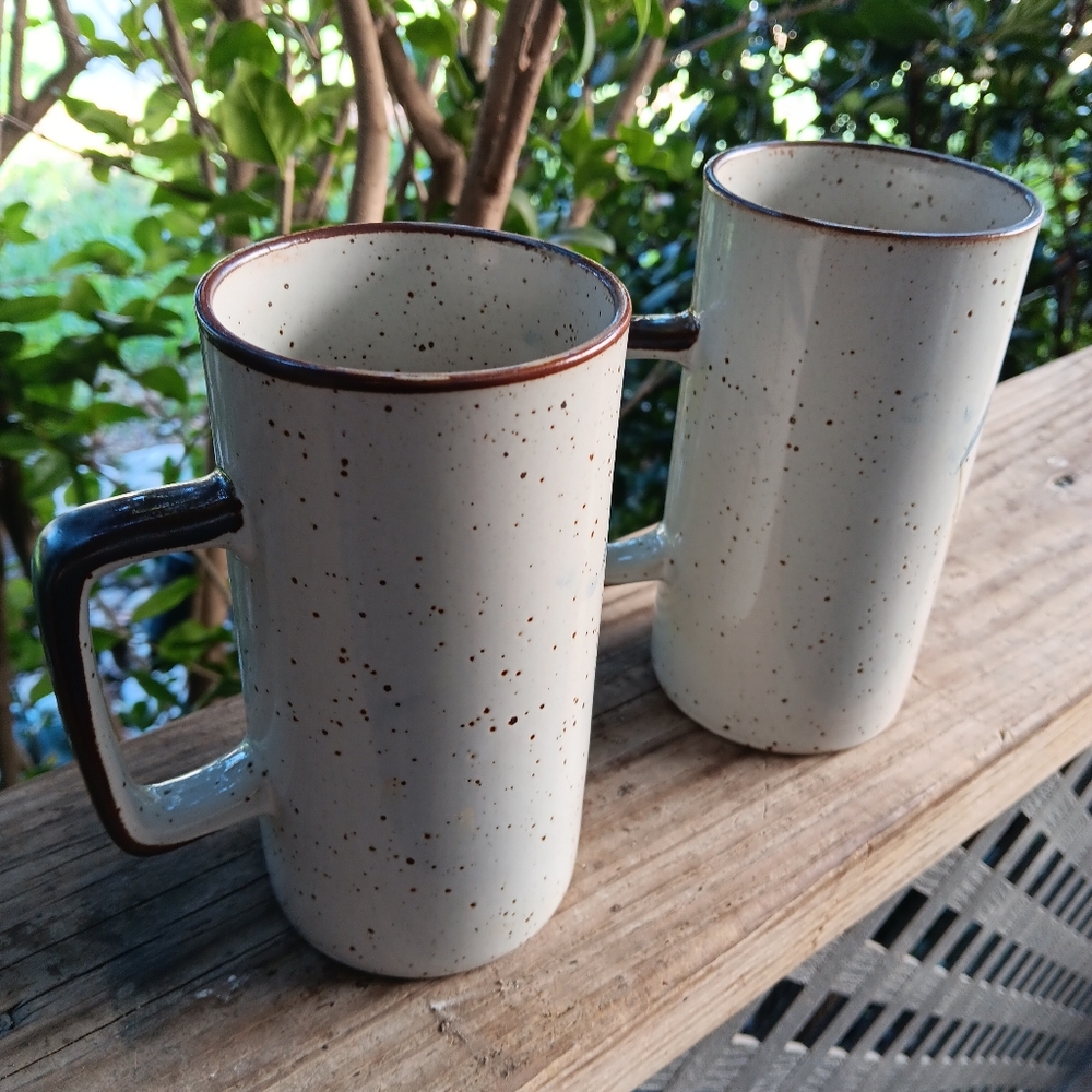 Vintage 60s Otagiri Stoneware Coffee Cups Tall Mugs Set - Picture 2 of 5